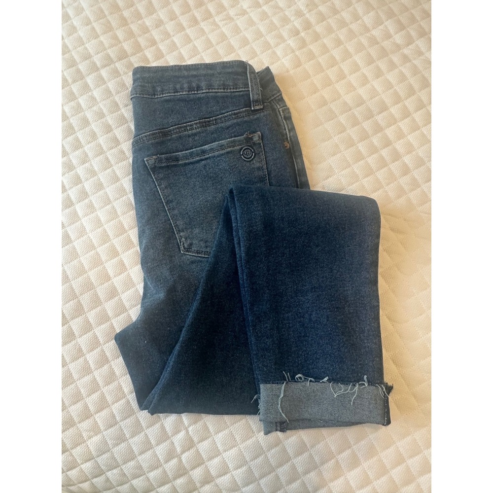 Max Studio Indigo Ryder High Rise Skinny Jeans Dark Wash Raw Hem 10 LM318002I